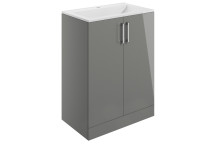 PJH VOLTA 600MM 2 DOOR FLOOR STANDING VANITY UNIT INC. BASIN - GREY GL