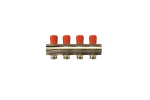 RELION 4 WAY 1\" BRASS NICKEL PLATED PLUMBING MANIFOLD WITH RED HANDLE