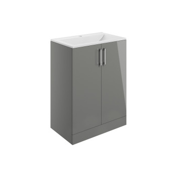 PJH VOLTA 600MM 2 DOOR FLOOR STANDING VANITY UNIT INC. BASIN - GREY GL