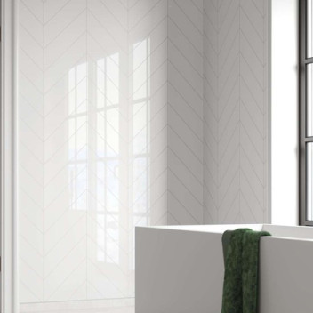 FIBO URBAN DENVER WHITE M78 CHEVRON TILE 600MM AQ PANEL