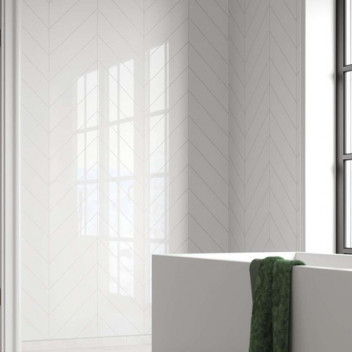 FIBO URBAN DENVER WHITE M78 CHEVRON TILE 600MM AQ PANEL